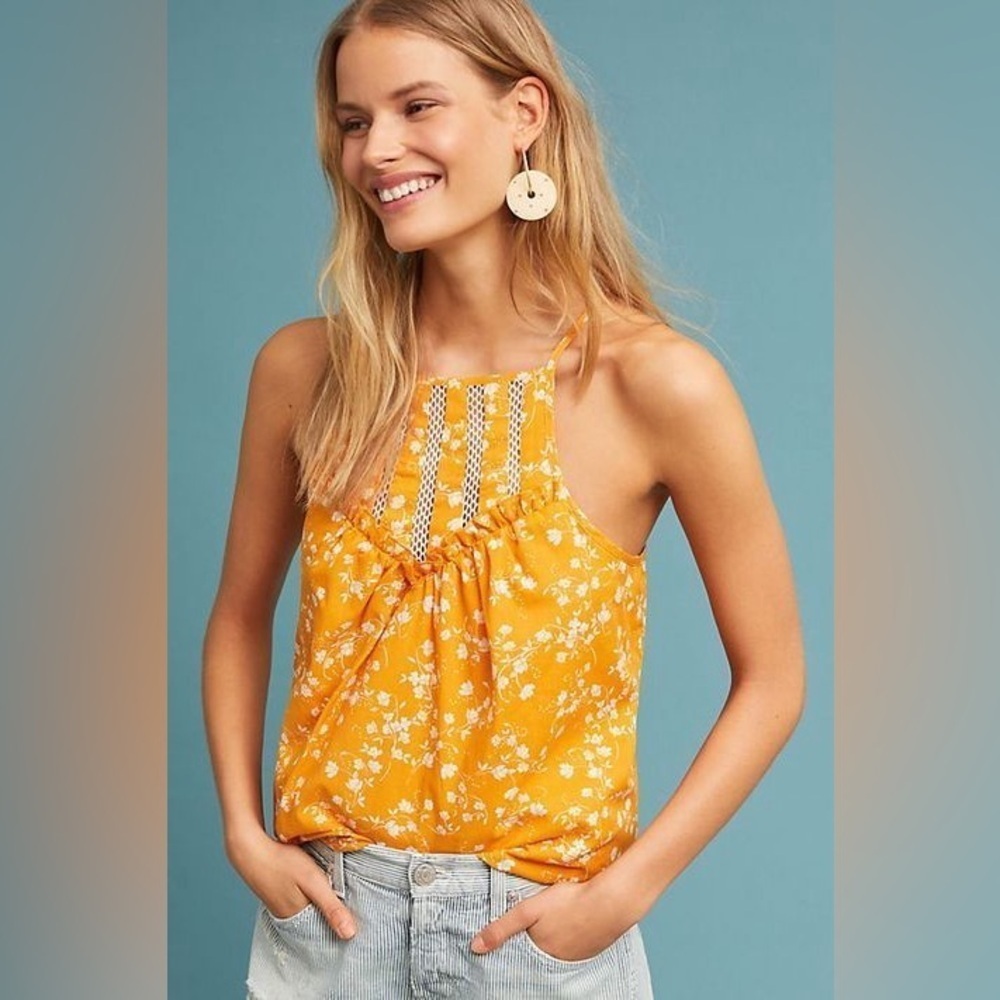 Maeve By Anthropologie Martell Halter Top in Yellow - Size XS